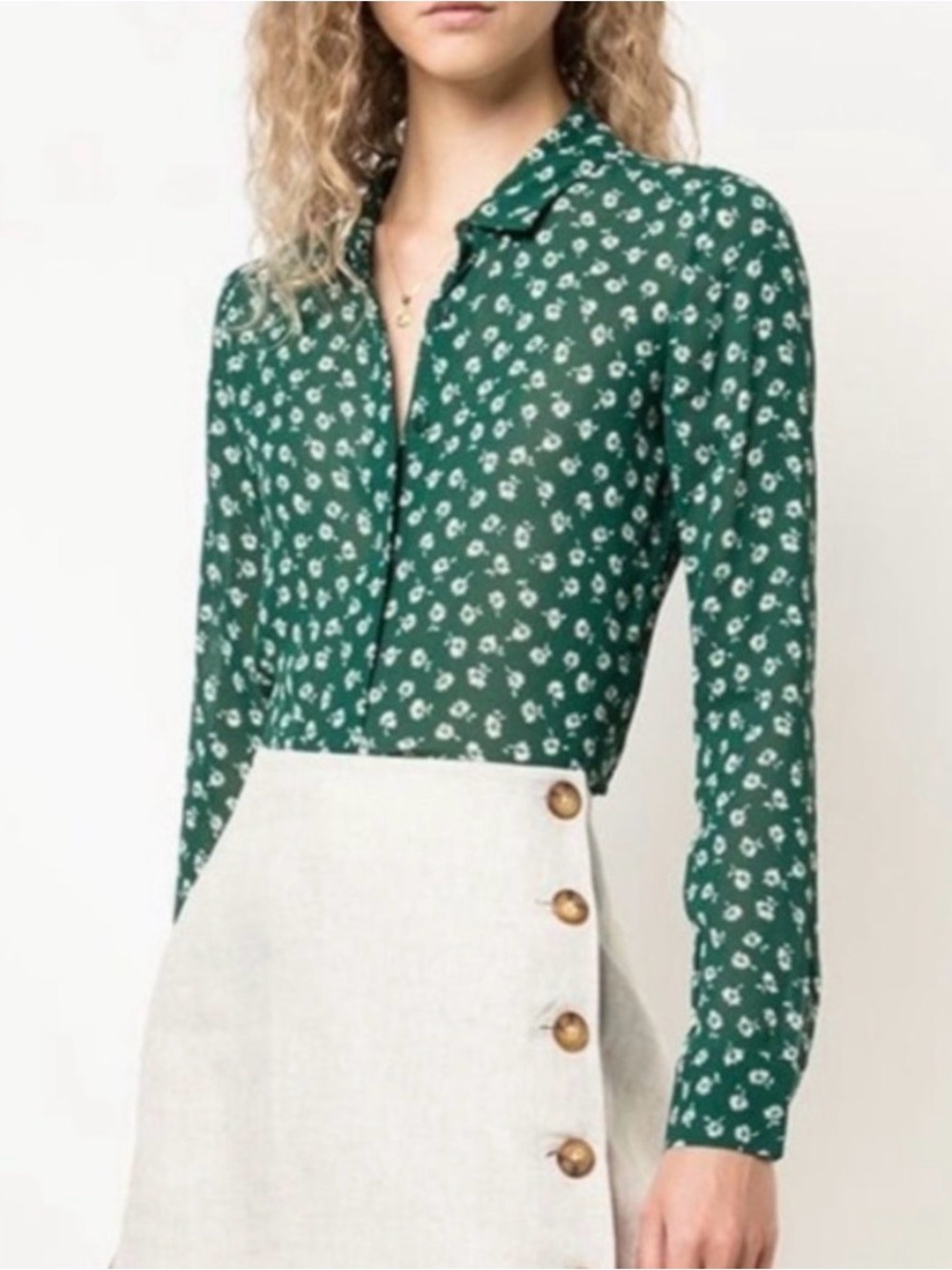 Reformation Lilac Green Floral Button Down Shirt Small